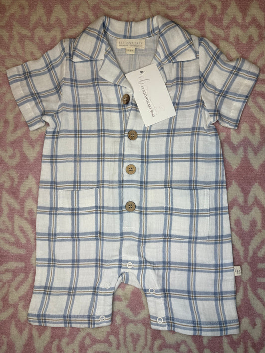 3/6M Elegant Baby Muslin Plaid Romper