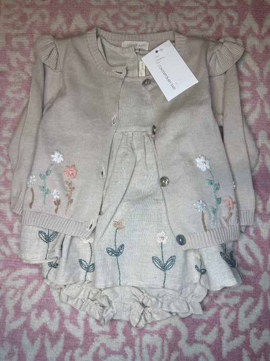 3/6+9/12 Elegant Baby Floral Dress Cardigan Set