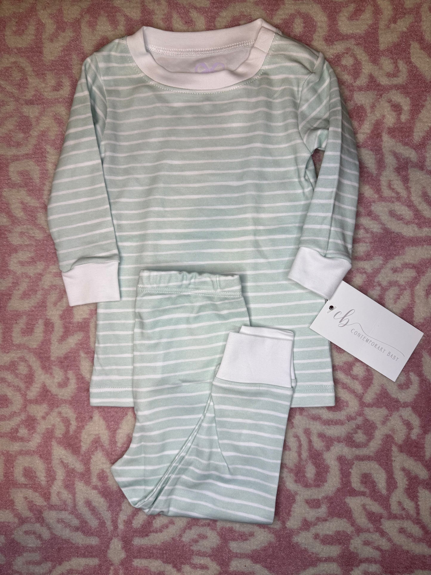 12M Lavender Bow Mint Striped Pajama Set