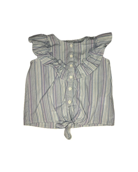 8Y Vignette Purple & Blue Striped Ruffle Tie Front Top
