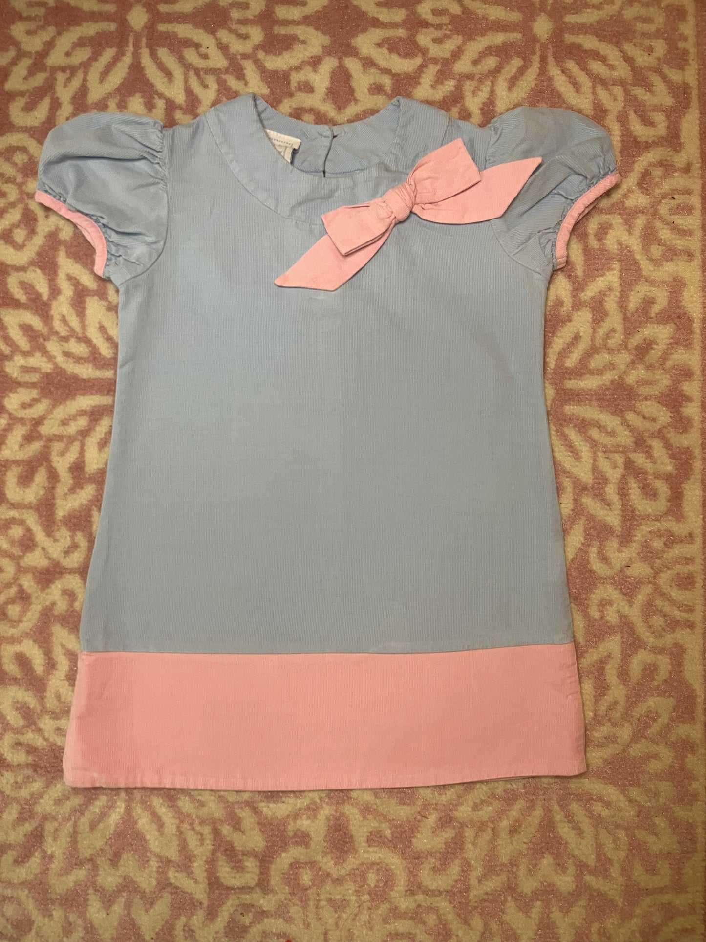 Sz 3 Little English Blue Cord Dress with Pink Bow