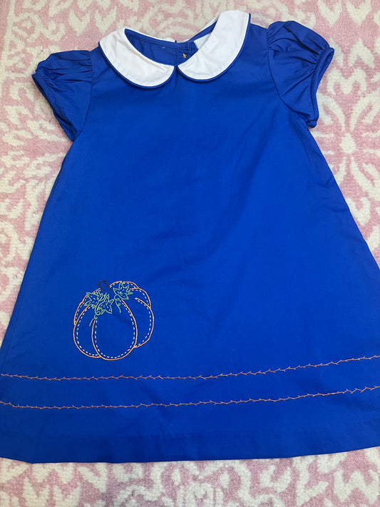 Sz 2T The Proper Peony Royal Blue Peter Pan Collar Pumpkin Dress