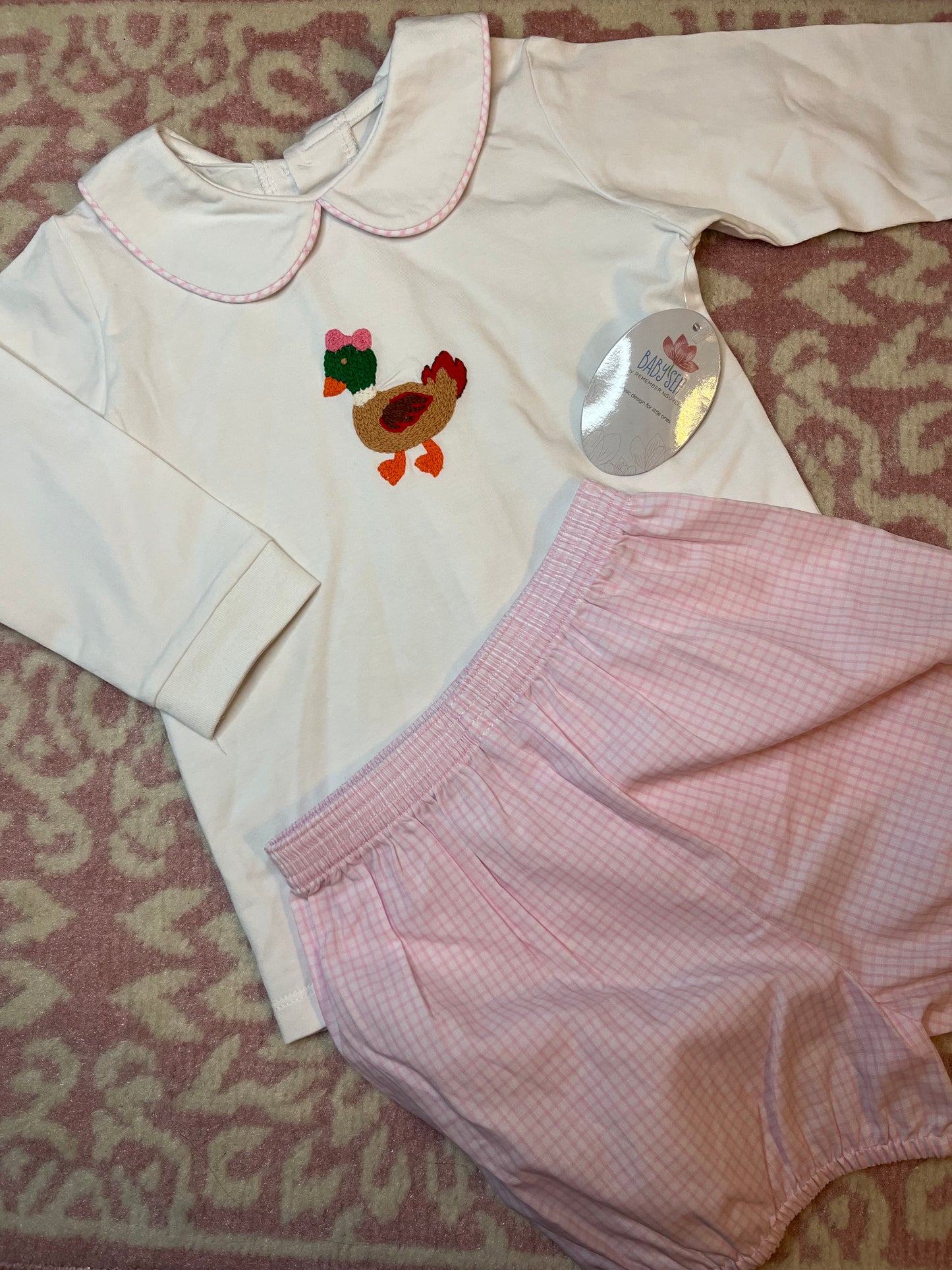 Sz 2T Baby Sen Pink Bonnie Bloomer Mallard Duck Set