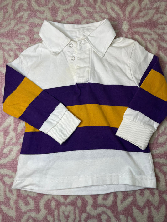 Sz 12M MeMe Purple and Gold LS Polo