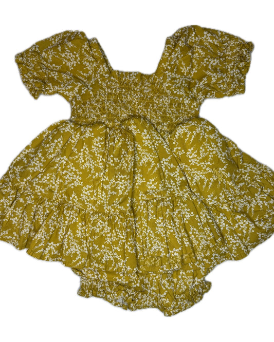 9M Well Dressed Wolf Mustard Floral Smocked Dress