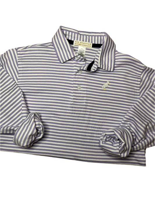 Sz 10 TBBC Prim and Proper LS Striped Polo in Park City Periwinkle