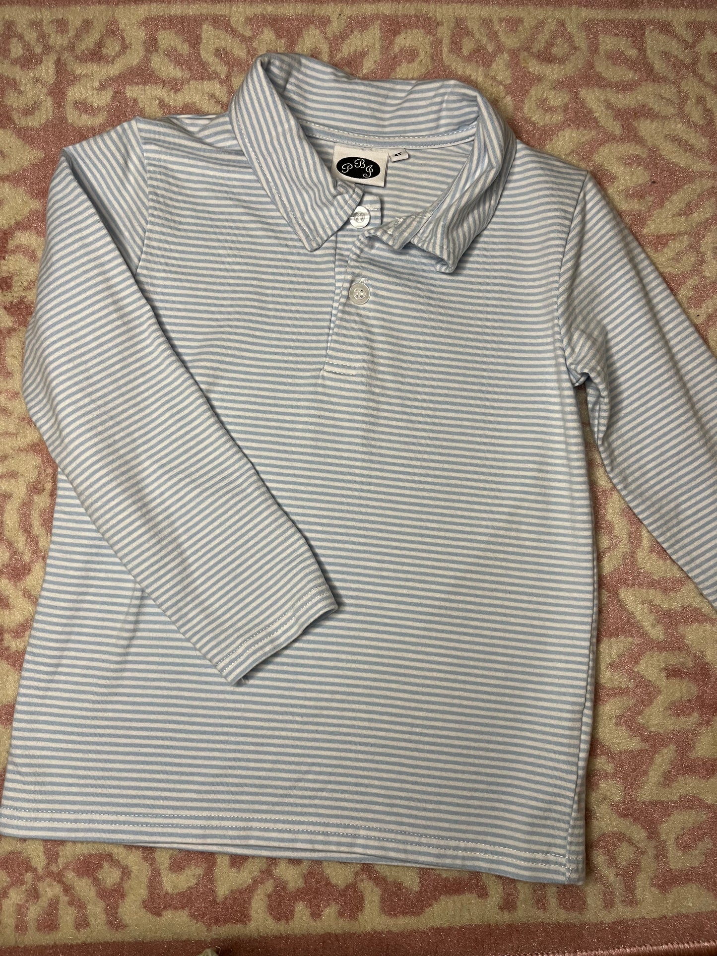 Sz 4T PBJ LS Blue Striped Polo