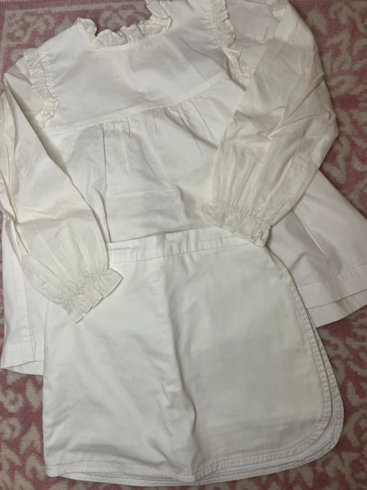 Sz 7 Hannah Kate Ivory Ruffle Blouse and Skort Set