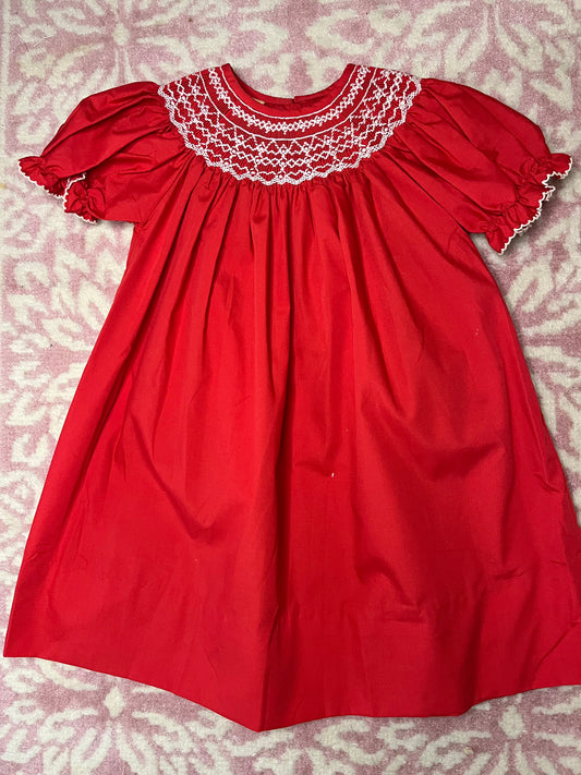 Sz 18M Le Za Me Red Smocked Bishop Dress