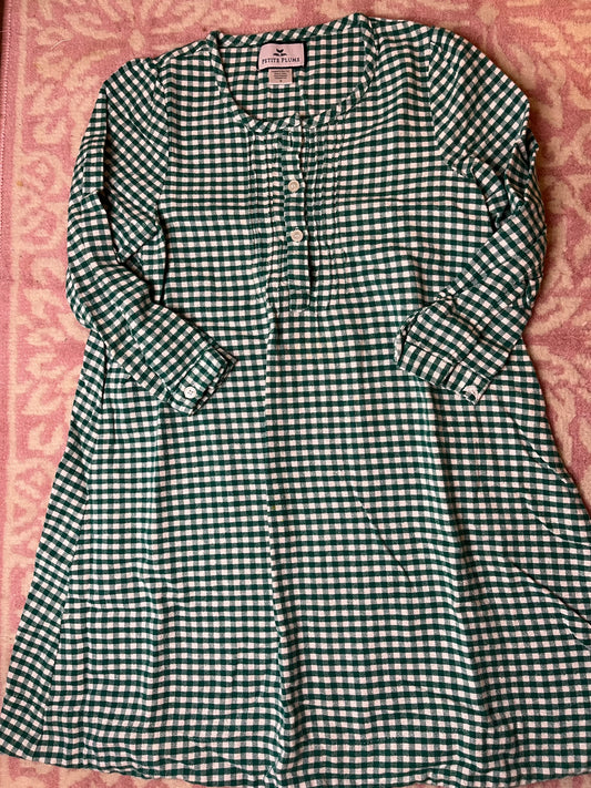 Sz 6 Petite Plume Girl's Flannel Beatrice Nightgown in Green Gingham