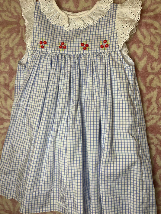 Sz 4T The Proper Peony Blue Windowpane Dress with Rosettes