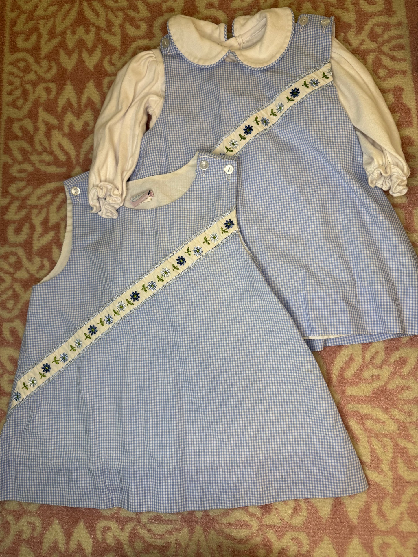 18M Lullaby Set Floral Ribbon Petite Gingham Blue Jumper