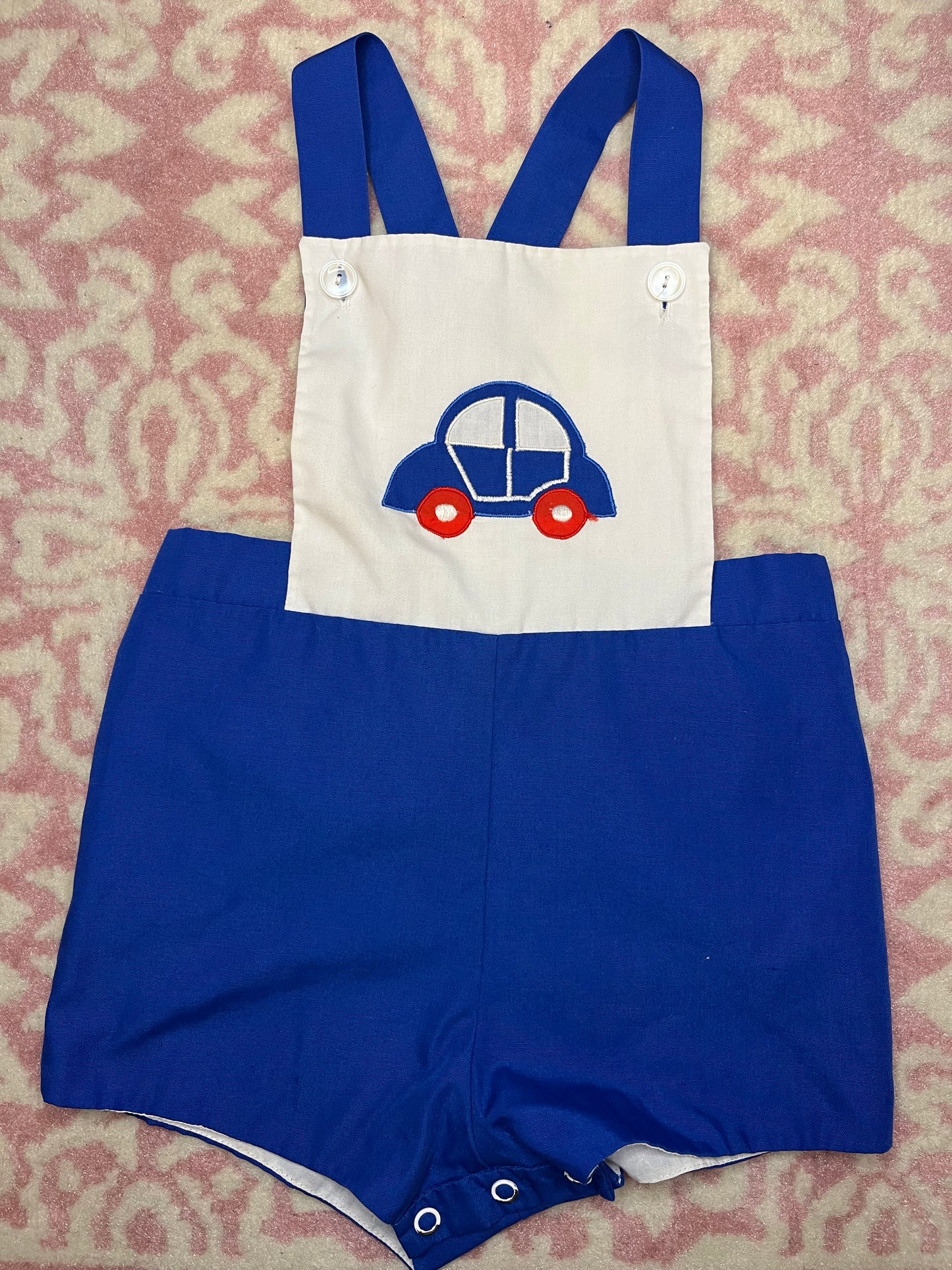 Sz 24M All Mine Vintage Car Appliqué Cross Back Shortall