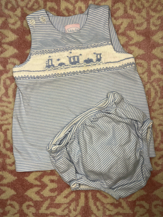 Sz 18M Lullaby Set Smocked Train Diaper Set