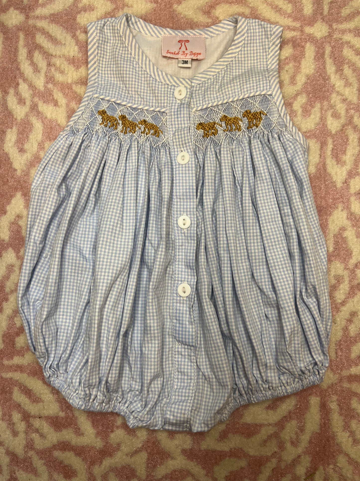 Sz 3M Smocked by Design Smocked Puppy Button Down Bubble