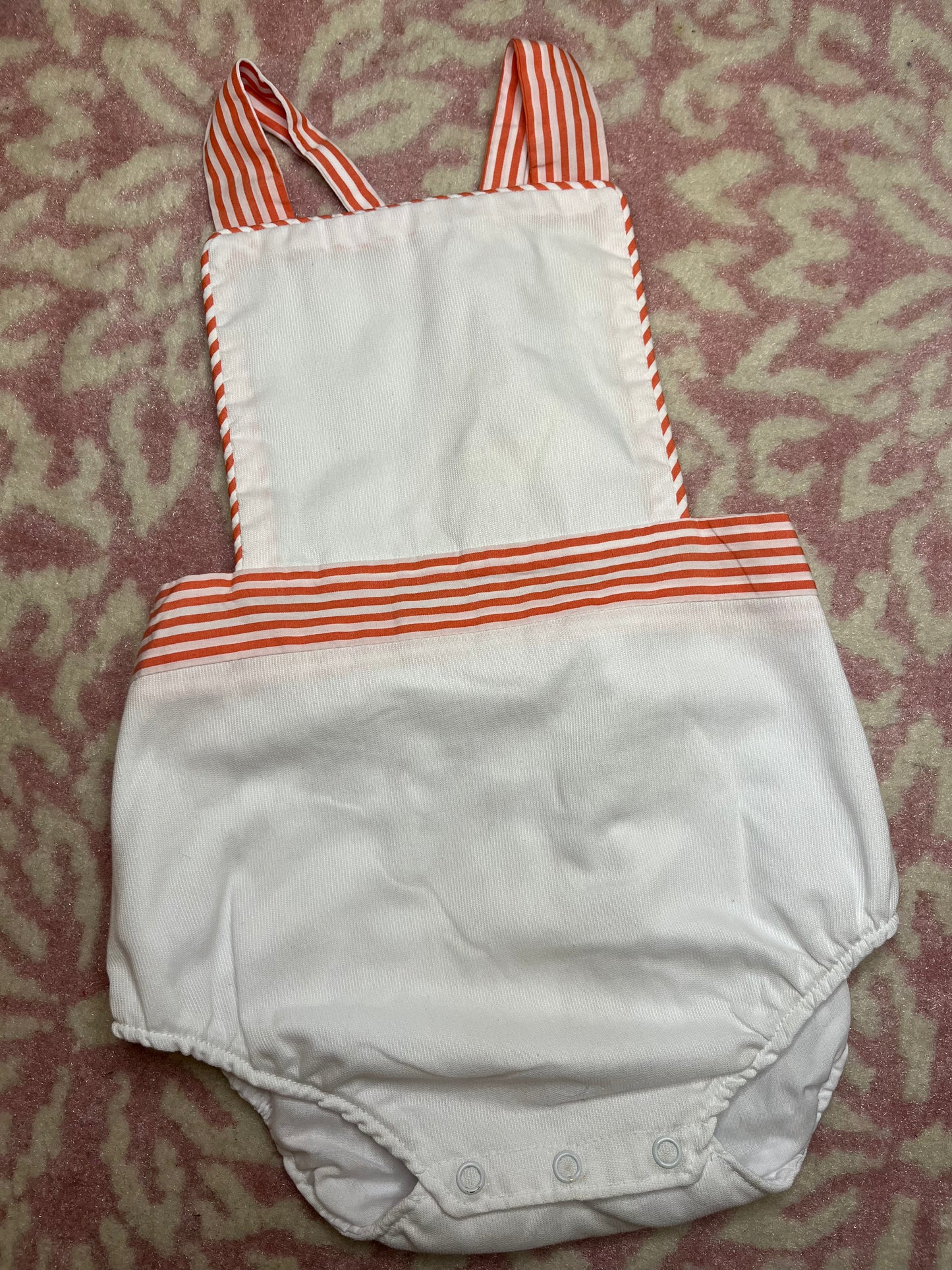 Sz 12-18M TBBC Sayre’s Sunsuit in Coral and White