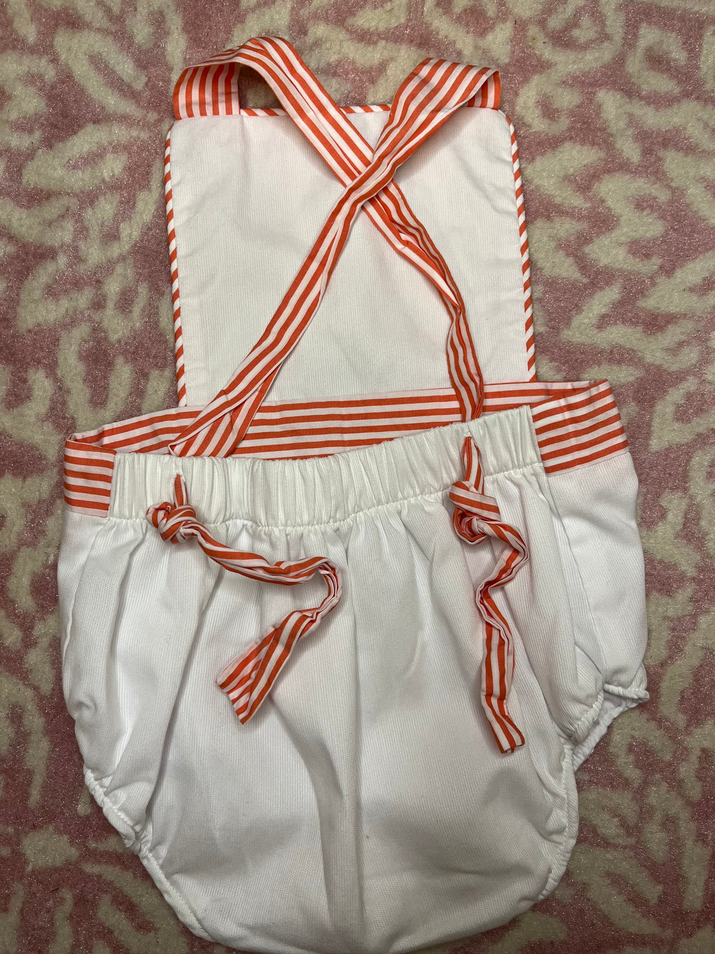 Sz 12-18M TBBC Sayre’s Sunsuit in Coral and White