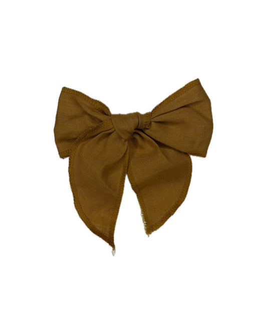 Brown fabric hair bow for children, classic style, isolated on white background