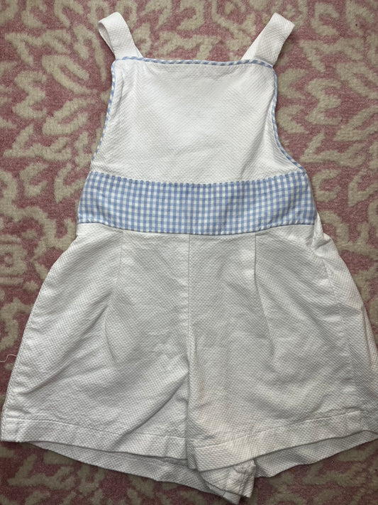 Sz 18M Two Girls and a Boy White Sunsuit with Gingham Band and Piping