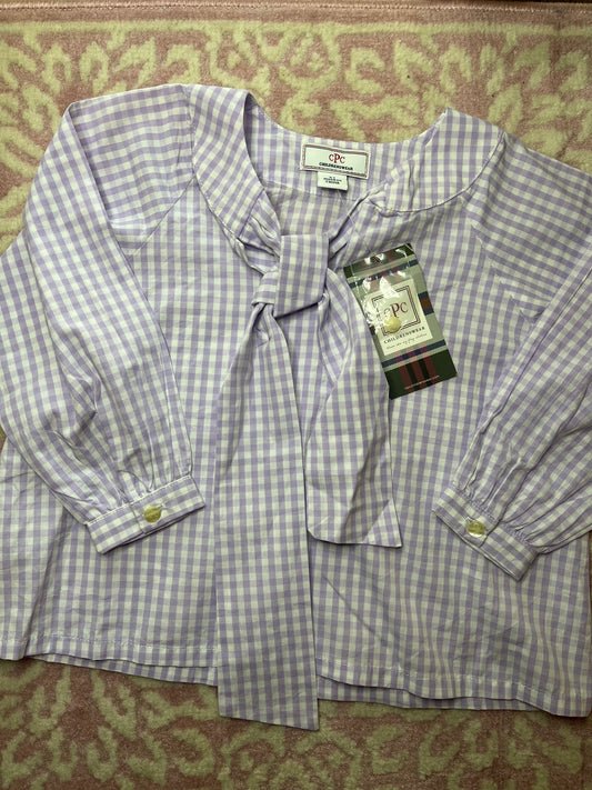 Sz 3T cPc Childrenswear Becca Neck Tie Shirt in Lavender Gingham