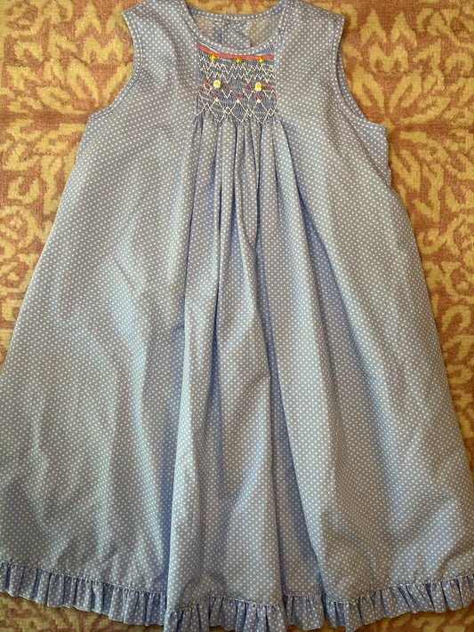 Sz 5 Remember Nguyen Blue Polka Dot Smocked Sleeveless Dress