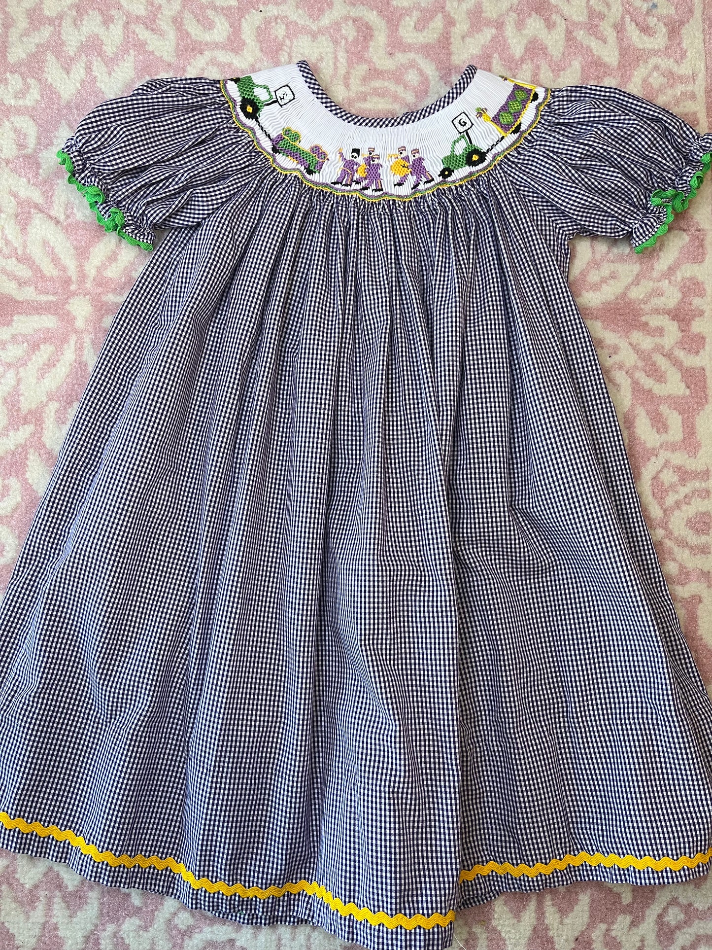 Sz 3T Smocktions Mardi Gras Parade Smocked Dress