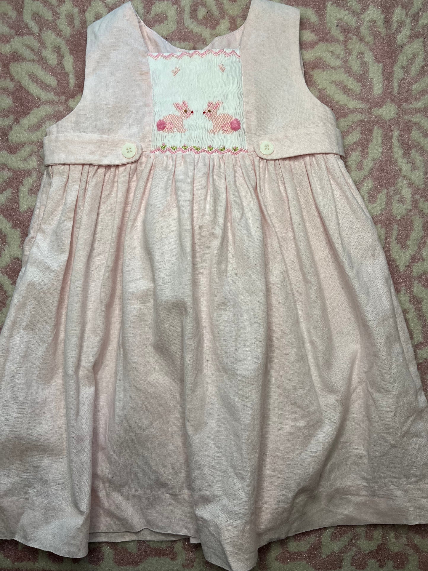 Sz 18M Edgehill Collection Linen Smocked Bunny Dress