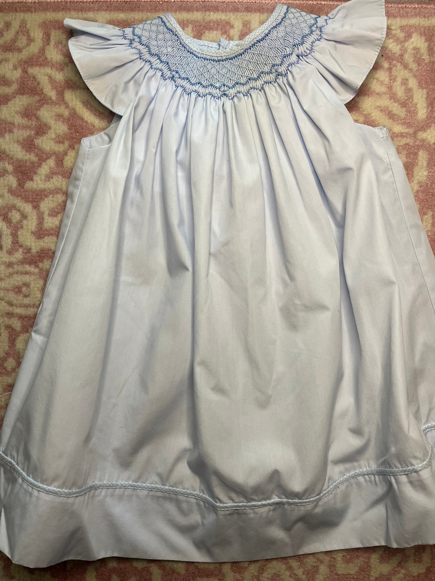 Sz 18M Simply Smock Blue Bishop Smocked Dress