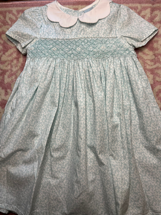 Sz 3T Edgehill Collection Scalloped Collar Smocked White Floral Dress