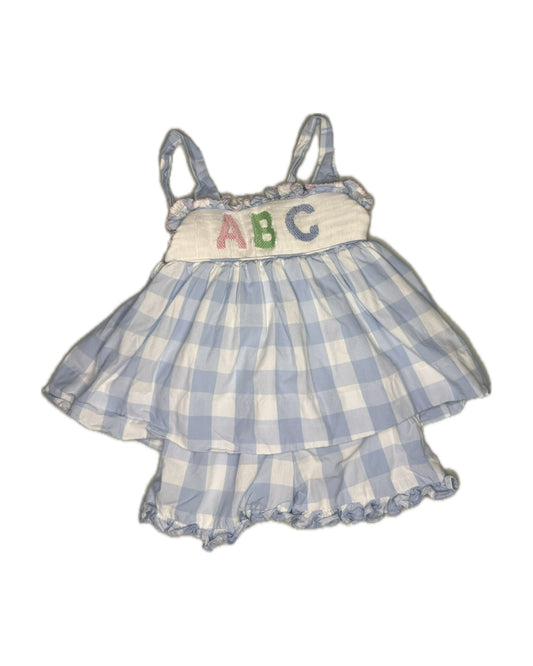 2T Cecil & Lou Baby Blue Gingham ABC Smocked Short Set