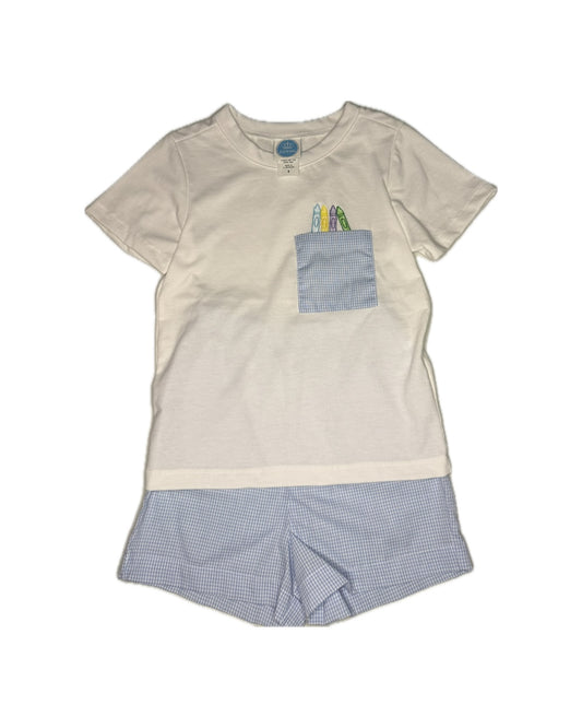 5 Krewe Crayon Embroidered Blue Petit Gingham Short Set