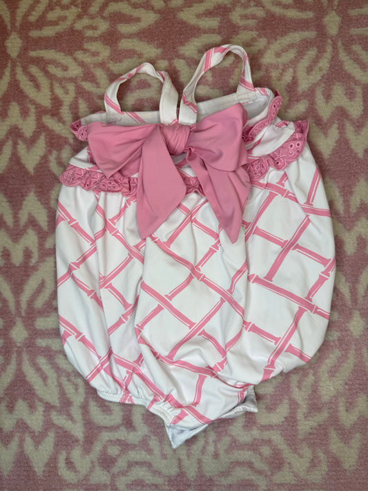 0/6M TBBC St. Bart's Bubble Swimsuit - Bamboo Proverbs With Hamptons Hot Pink