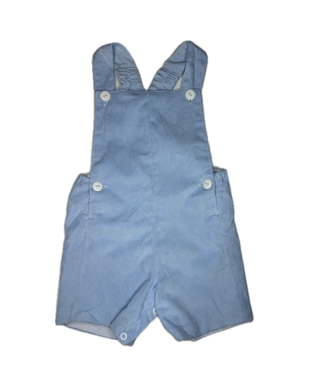 Light blue seersucker baby romper with buttons, classic children's clothing