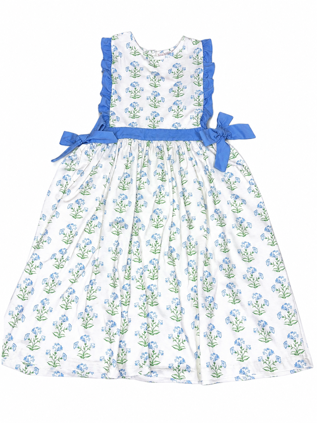 8 Smocking Bird Blue Floral Tie Side Knit Dress