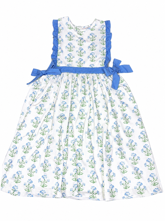 8 Smocking Bird Blue Floral Tie Side Knit Dress