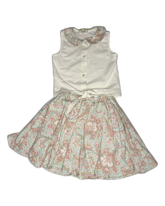 5 Le Za Me Floral Peter Pan Collar Button Down Skirt Set