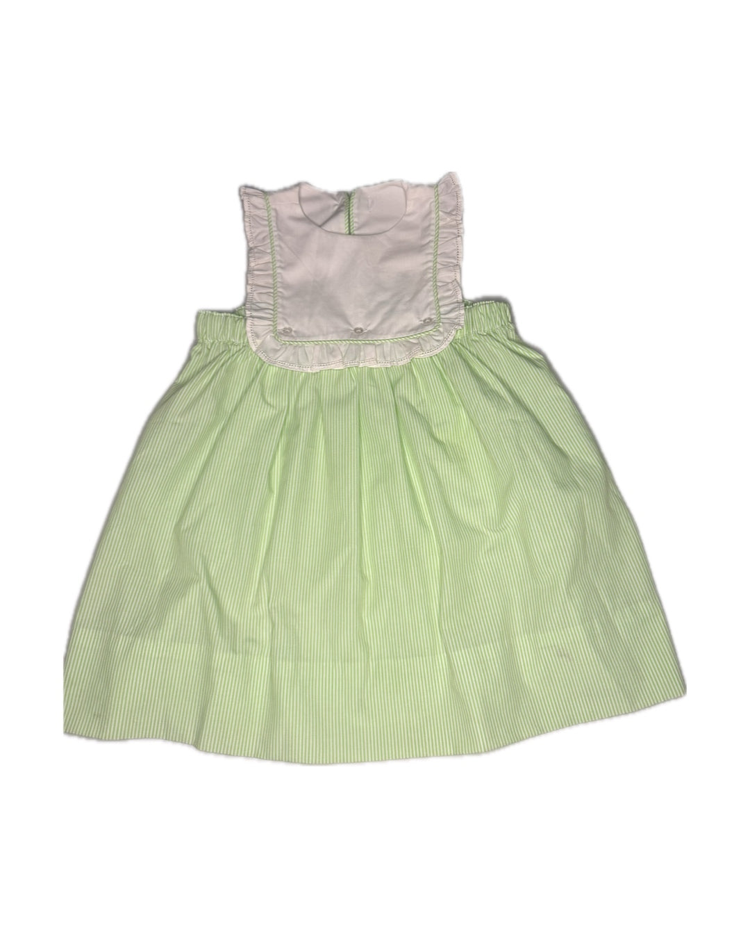 4T Baby Sen Lime Green Striped Ruffle Button On Bib Dress