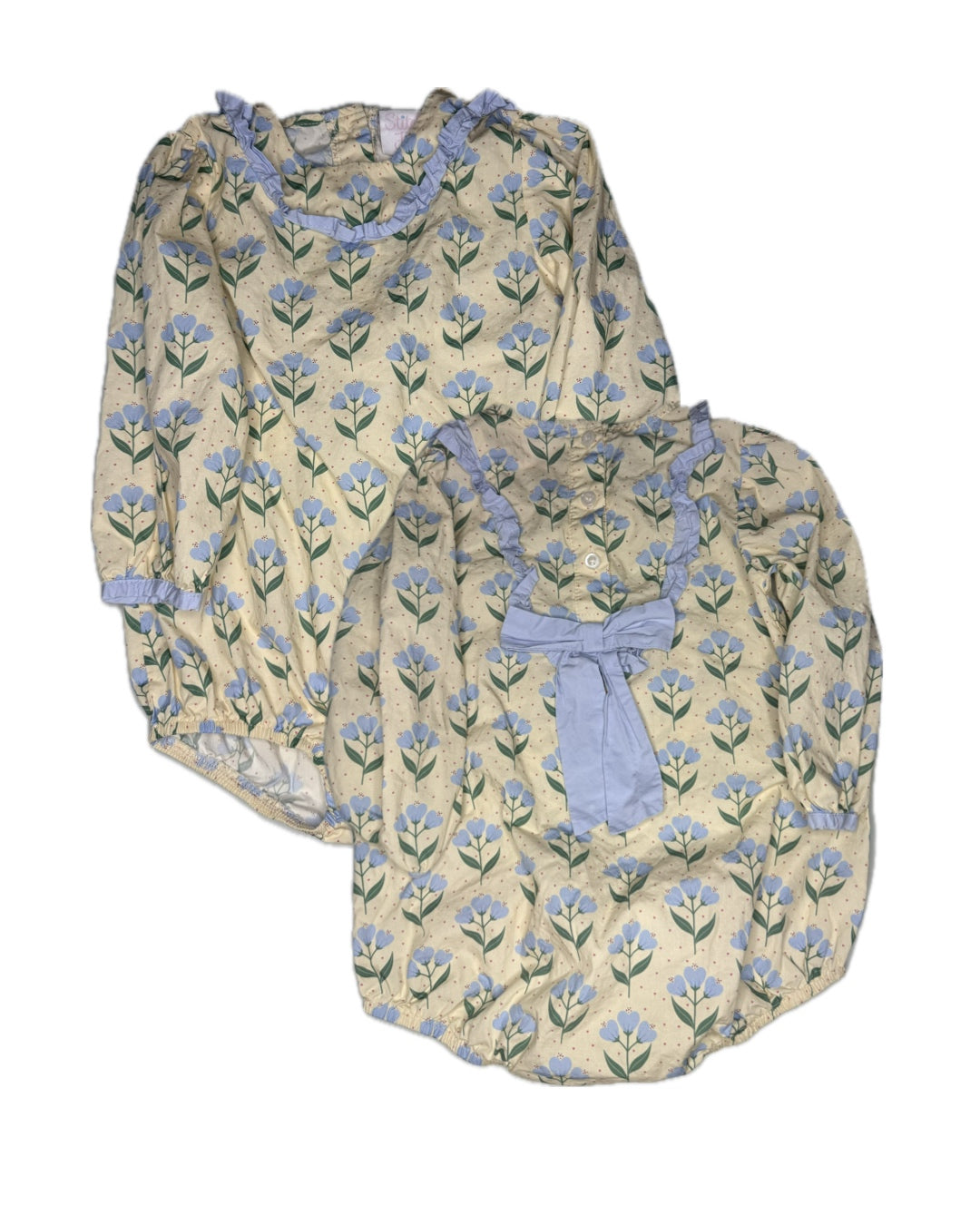 2T Stitchy Fish Blue & Yellow Floral Ruffle LS Bubble