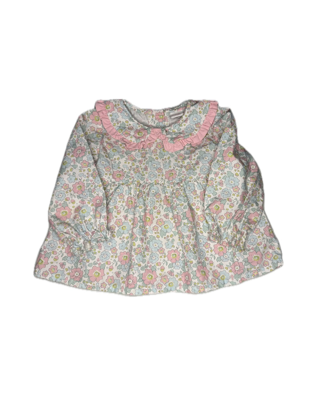 18M Stitchy Fish Floral Pink Ruffle Peter Pan Collar Top