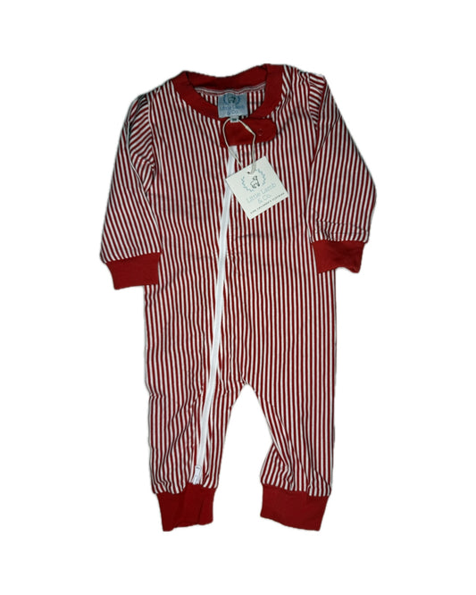 Red and white striped baby romper with zipper and cuffs, classic children's clothing