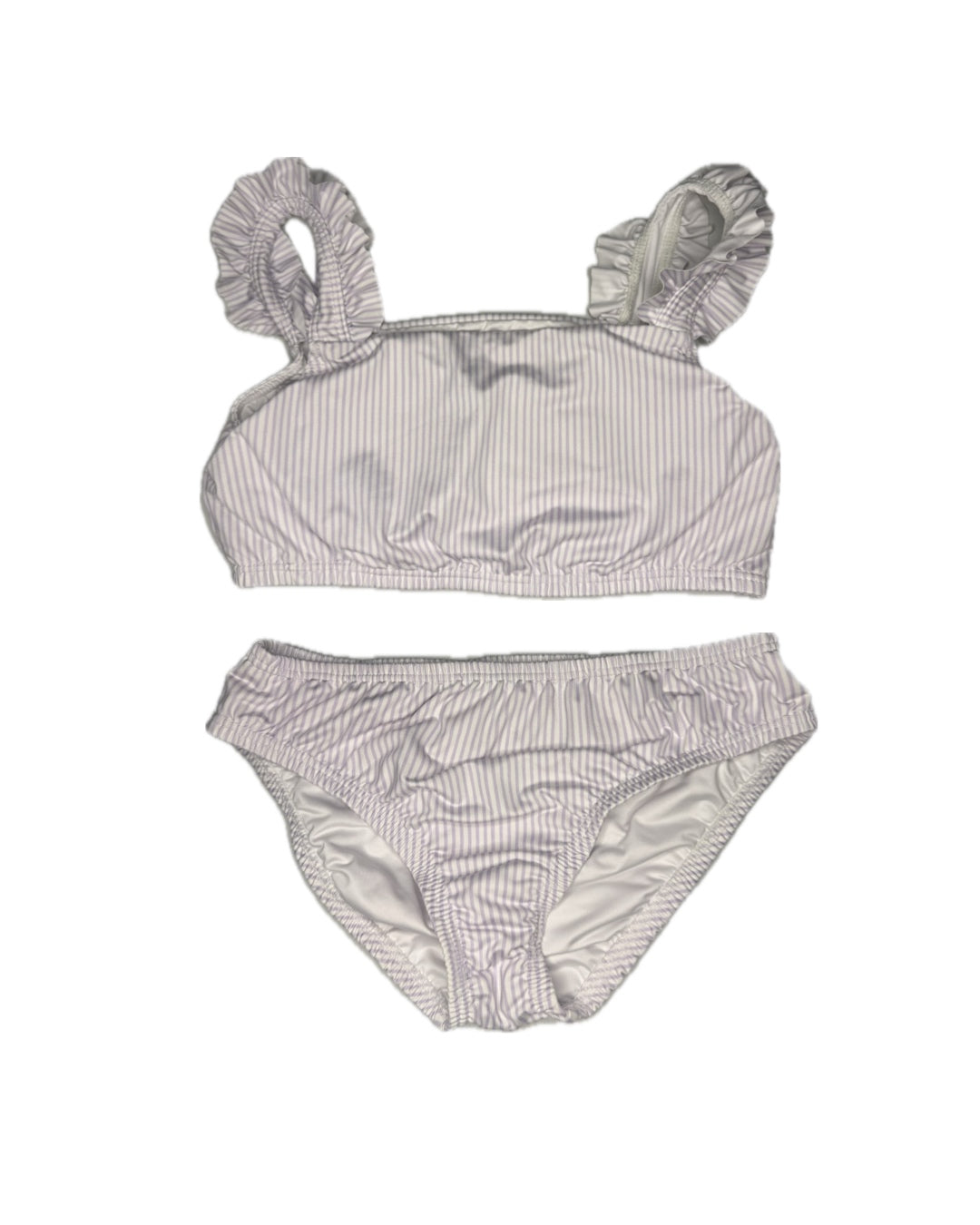 12 Be Elizabeth Lavender & White Pin Striped Ruffle Two Piece Swimsuit