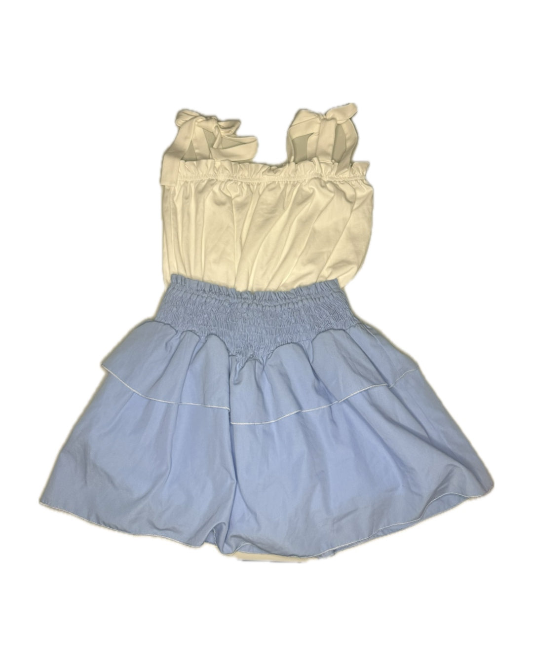 12 James & Lottie + Be Elizabeth Tie Shoulder Blue Skirt Set