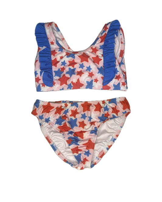 12 James & Lottie Red, White, & Blue Stars Ruffle Two Piece Swimsuit