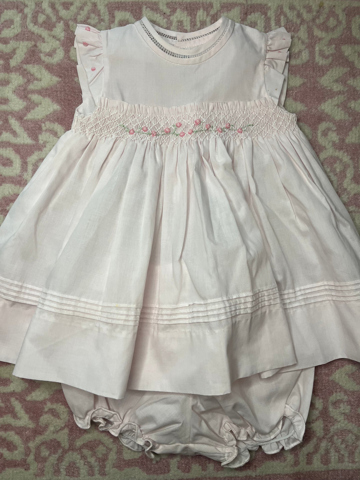 Sz 9M Feltman Bros Pink Dress with Smocking and Rosettes
