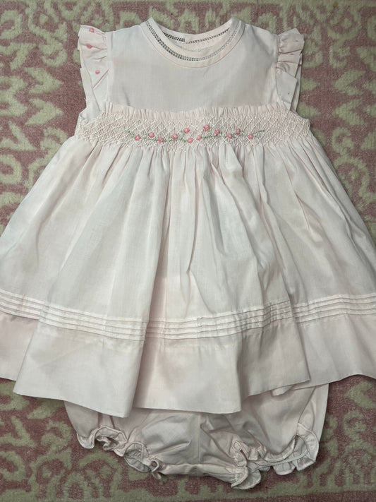 Sz 9M Feltman Bros Pink Dress with Smocking and Rosettes