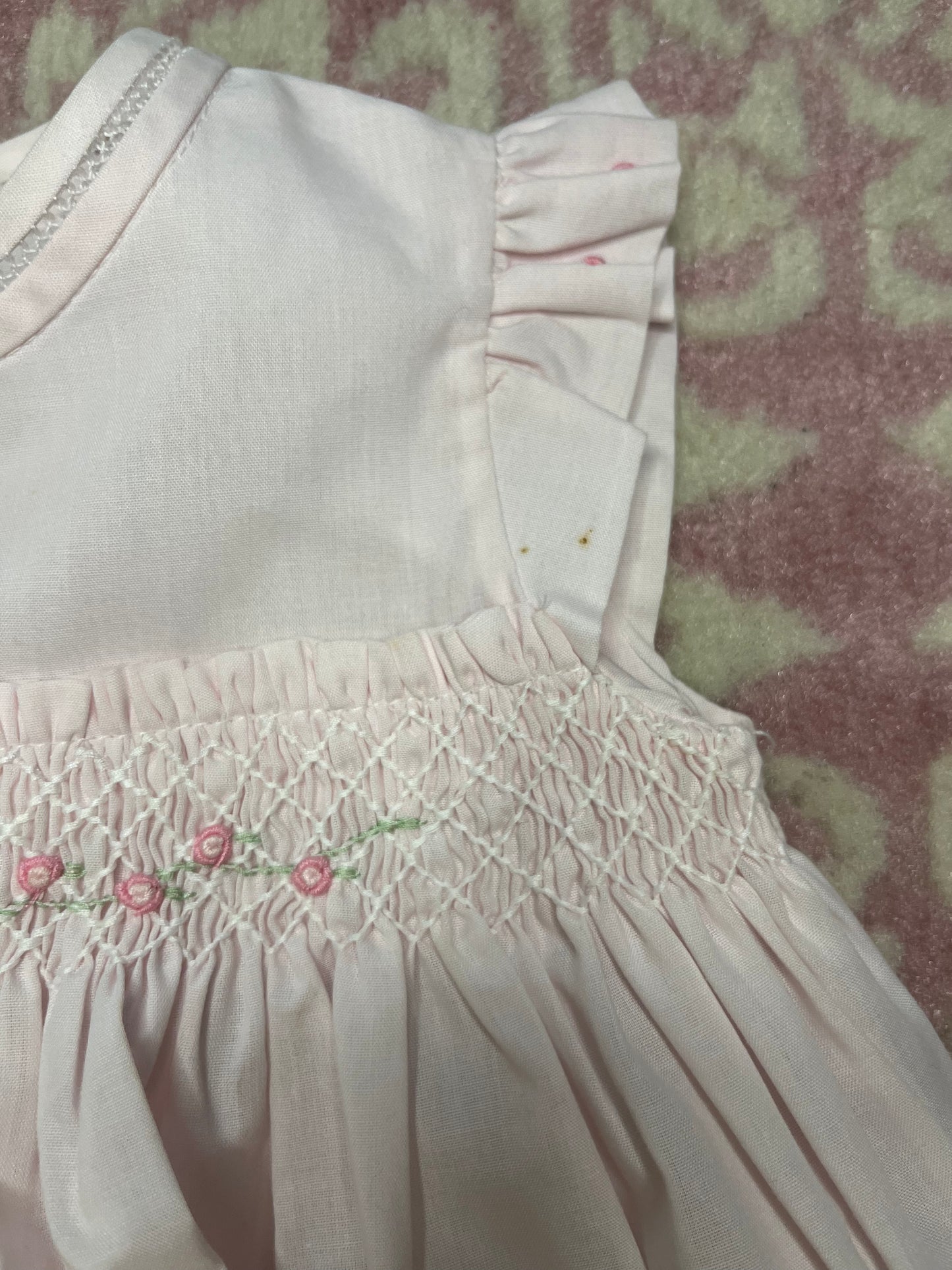 Sz 9M Feltman Bros Pink Dress with Smocking and Rosettes