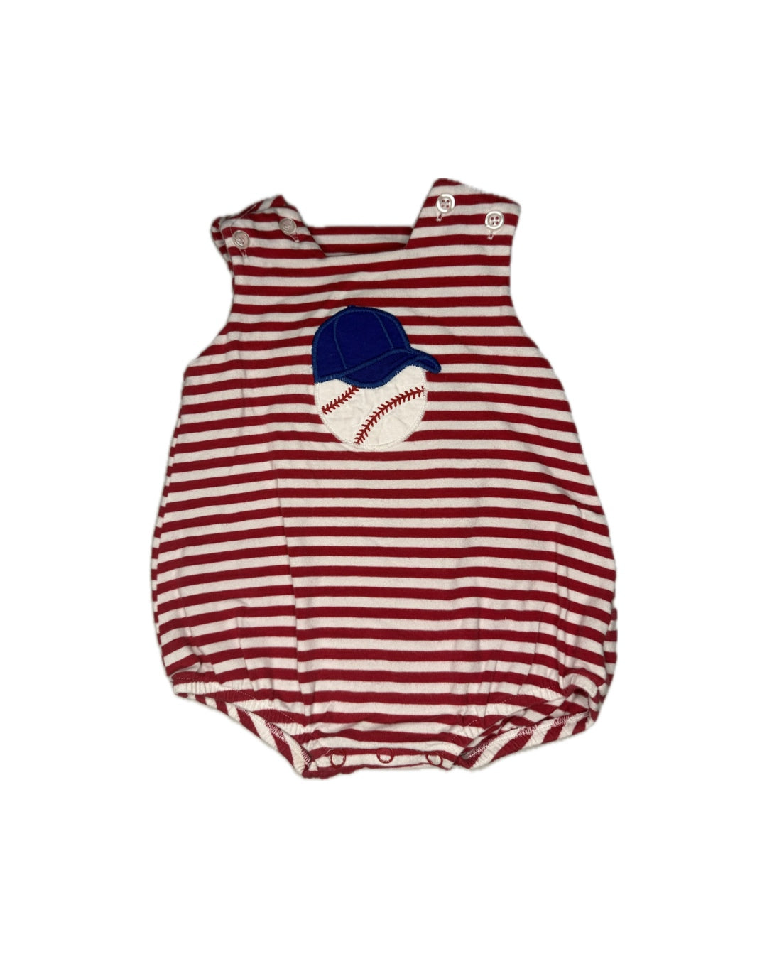 6M Bailey Boys Baseball Appliqué Red Striped Knit Bubble