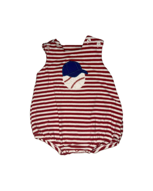 6M Bailey Boys Baseball Appliqué Red Striped Knit Bubble