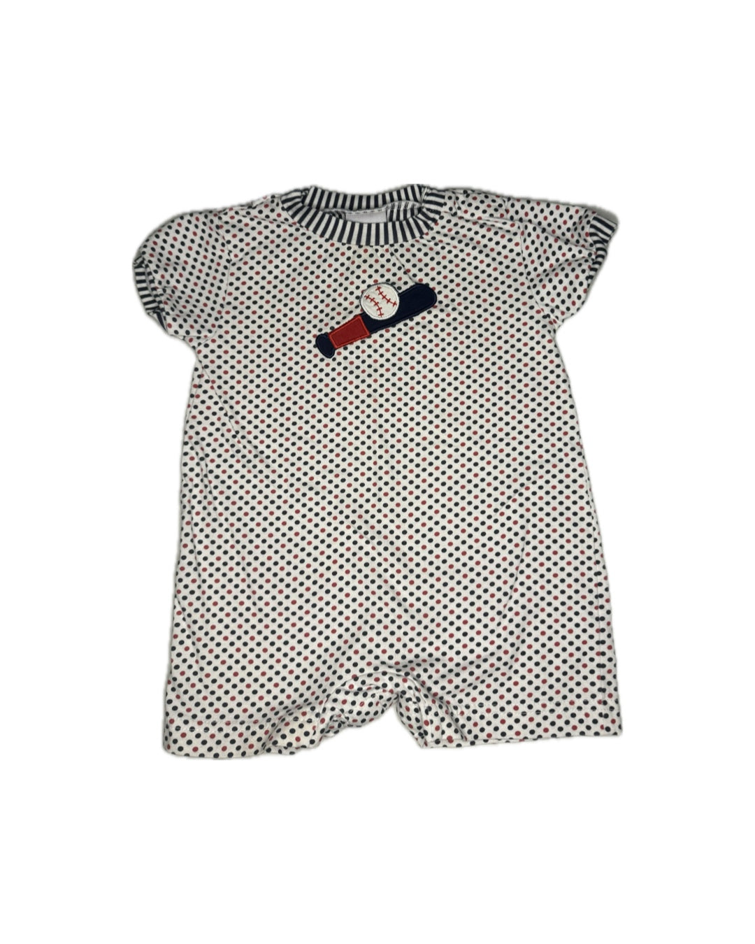 12M Florence Eiseman Baseball Appliqué Polka Dot Knit Romper