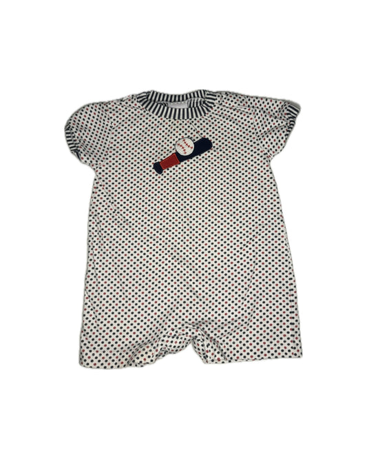 12M Florence Eiseman Baseball Appliqué Polka Dot Knit Romper